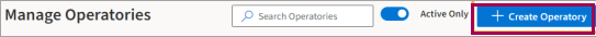 Manage Operatories menu bar with a yellow highlight box around Create Operatory button.